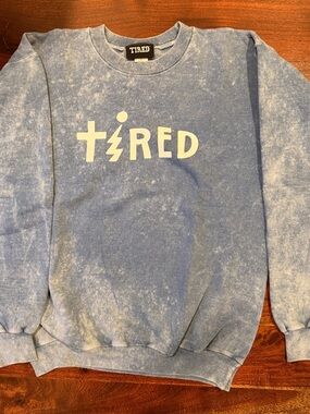 Blue Mineral-Wash 'Tired' Crewneck Sweatshirt